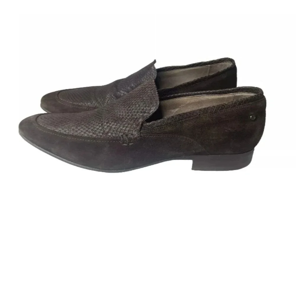 Just Cavalli Loafers Shoes Men's Size 10 EU 43 Brown Suede Snakeskin Embossed